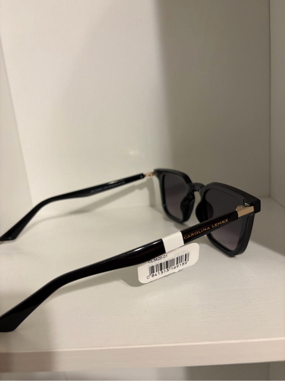 NWT Carolina Lemke Black Square Frame Sunglasses with Dark Lenses - Picture 2 of 5